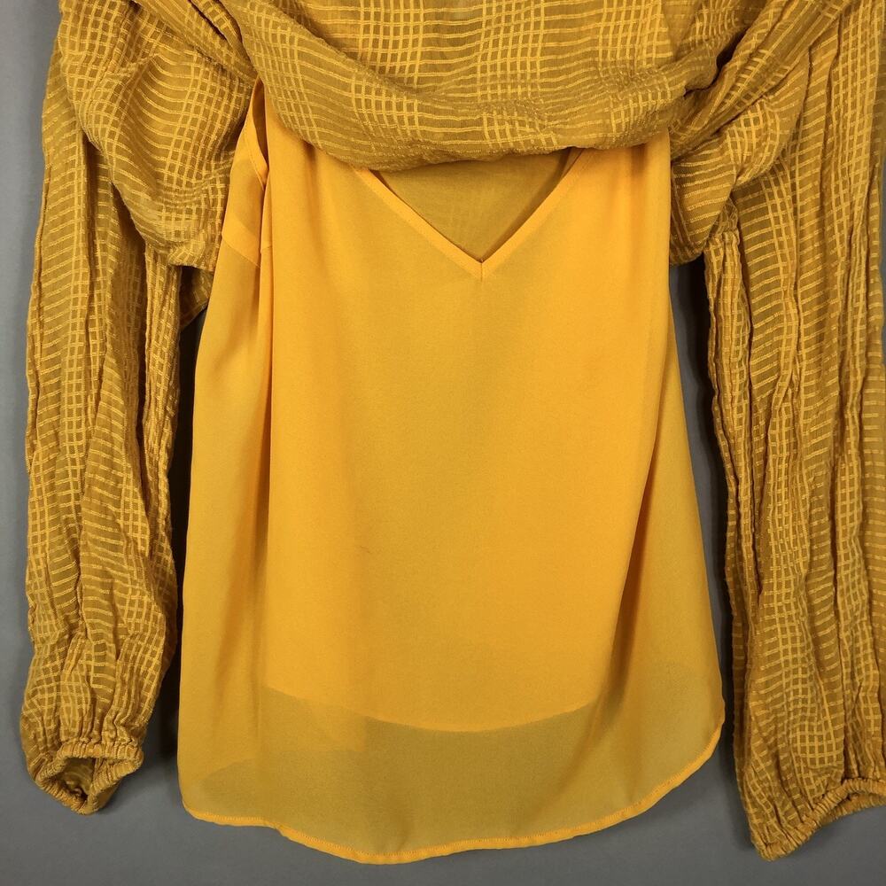 Tory Burch Natalie Silk Blouse L Golden Crest Cami Lined Neck Tie Textured - Picture 6 of 8